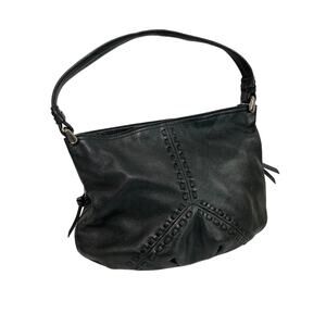 B Makowsky Black Pebbled Leather Shoulderbag Side Zip Pockets